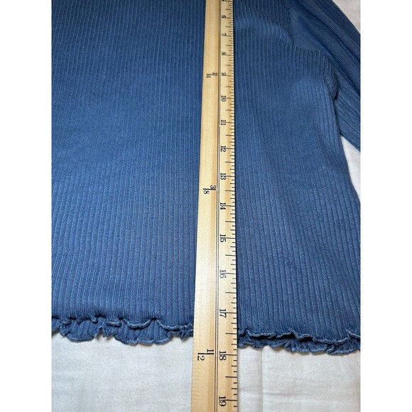 AMERICAN EAGLE Lettuce Cut Ribbed Crop Long Sleeve Blue Shirt Women's LARGE NWT - Picture 8 of 11
